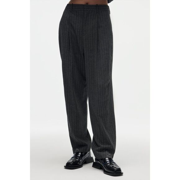 ZARA Wool Blend Pin Striped Hi RiseTrouser Pants Pockets Buttons S Grey #3638 - Picture 1 of 15